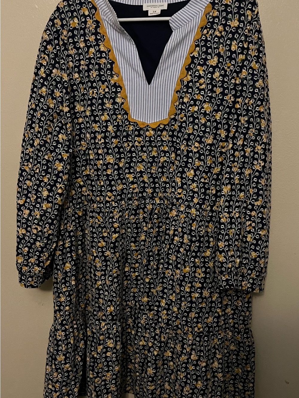 Women's Navy and Mustard Floral Tiered Dress Chic Soul 3X